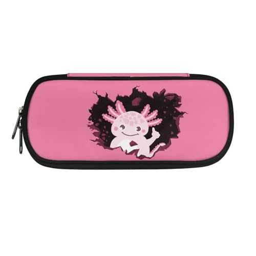 Poceacles Federmäppchen für Mädchen und Jungen, großes Fassungsvermögen, tragbare Bürobedarfs-Make-up-Tasche, Schreibtisch-Organizer für Büro, Funny Axolotl Pink, Einheitsgröße, Federmäppchen von Poceacles