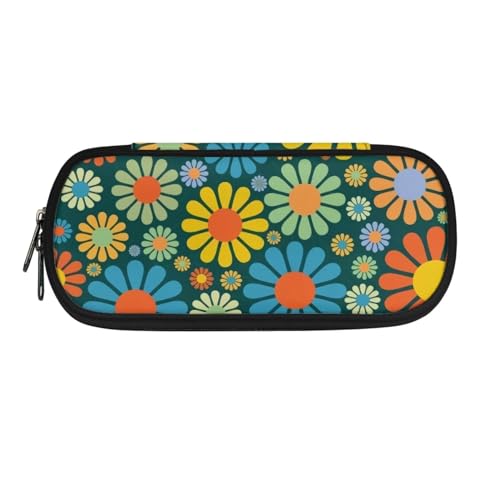 Poceacles Federmäppchen für Mädchen und Jungen, großes Fassungsvermögen, tragbare Bürobedarfs-Make-up-Tasche, Schreibtisch-Organizer für Büro, Hippie Flower, Einheitsgröße, Federmäppchen von Poceacles