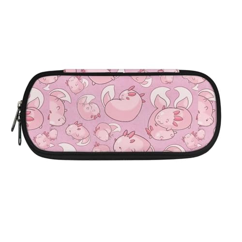 Poceacles Federmäppchen für Mädchen und Jungen, großes Fassungsvermögen, tragbare Bürobedarfs-Make-up-Tasche, Schreibtisch-Organizer für Büro, Rosa Axolotl, Einheitsgröße, Federmäppchen von Poceacles