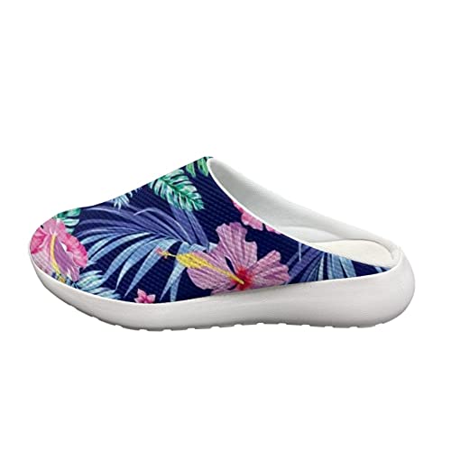 Poceacles Flache Schuhe zum Reinschlüpfen, weiche lässige Wanderschuhe, rutschfeste rückenfreie Pantoletten, bequeme atmungsaktive Garten-Clogs, US 5,5 bis 13,5, Hibiskus, Violett, 40.5 EU von Poceacles