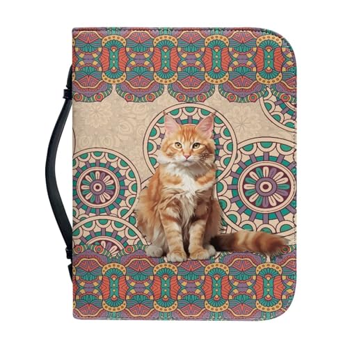 Poceacles Frauen Männer Bibel Tasche PU Leder Bibel Abdeckung Schrift Buch Taschen Bibel Fall Kirche Taschen Studie Bibel Halter Tote Taschen, Boho Mandala Katze, xl von Poceacles