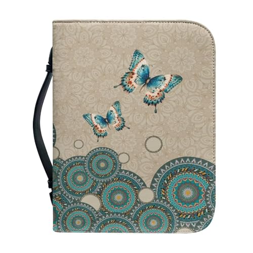 Poceacles Frauen Männer Bibel Tasche PU Leder Bibel Abdeckung Schrift Buch Taschen Bibel Fall Kirche Taschen Studie Bibel Halter Tote Taschen, Boho Mandala Schmetterling, xxl von Poceacles