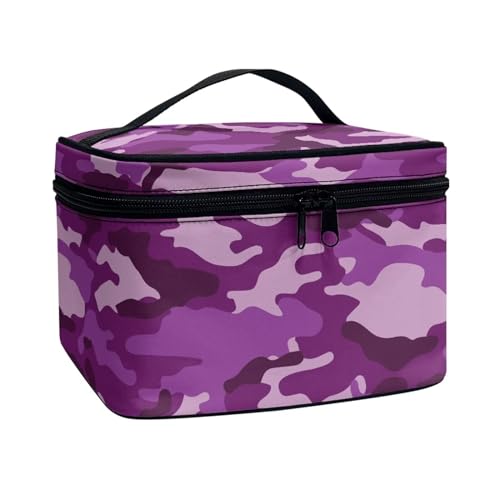 Poceacles Große Make-up-Tasche, tragbare Reise-Make-up-Tasche für Damen und Mädchen, Make-up-Pinseltasche, Make-up-Tasche, Organizer, Kosmetiktasche, Camouflage Violett, Einheitsgröße von Poceacles