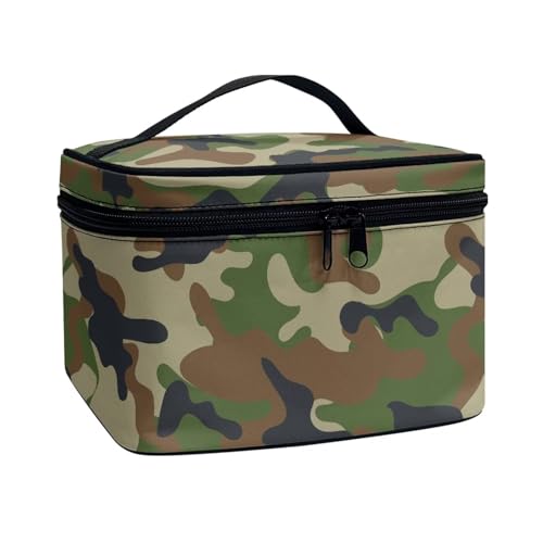 Poceacles Große Make-up-Tasche, tragbare Reise-Make-up-Tasche für Damen und Mädchen, Make-up-Pinseltasche, Make-up-Tasche, Organizer, Kosmetiktasche, Grün, Schwarz, Camouflage, Einheitsgröße von Poceacles