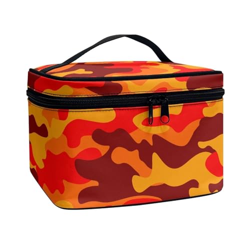 Poceacles Große Make-up-Tasche, tragbare Reise-Make-up-Tasche für Damen und Mädchen, Make-up-Pinseltasche, Make-up-Tasche, Organizer, Kosmetiktasche, Orange-Rot, Camouflage, Einheitsgröße von Poceacles