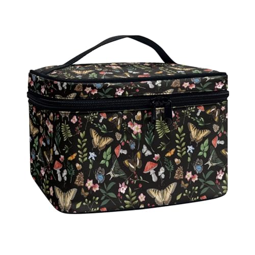 Poceacles Große Make-up-Tasche, tragbare Reise-Make-up-Tasche für Damen und Mädchen, Make-up-Pinseltasche, Make-up-Tasche, Organizer, Kosmetiktasche, Schmetterling Floral, Einheitsgröße von Poceacles