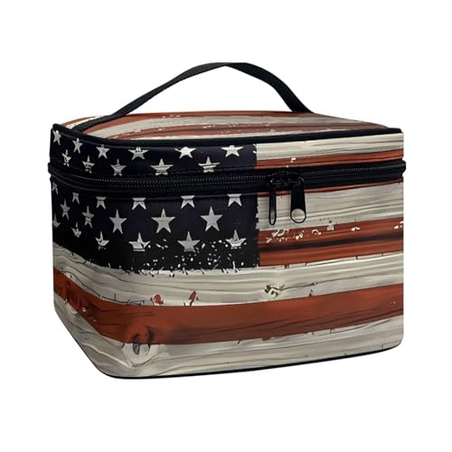 Poceacles Große Make-up-Tasche, tragbare Reise-Make-up-Tasche für Damen und Mädchen, Make-up-Pinseltasche, Make-up-Tasche, Organizer, Kosmetiktasche, US-Flagge, Einheitsgröße von Poceacles