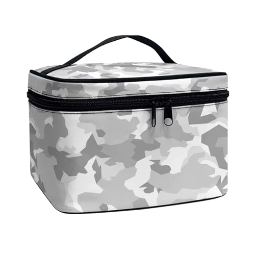 Poceacles Große Make-up-Tasche, tragbare Reise-Make-up-Tasche für Damen und Mädchen, Make-up-Pinseltasche, Make-up-Tasche, Organizer, Kosmetiktasche, Weiß, Grau, Camouflage, Einheitsgröße von Poceacles