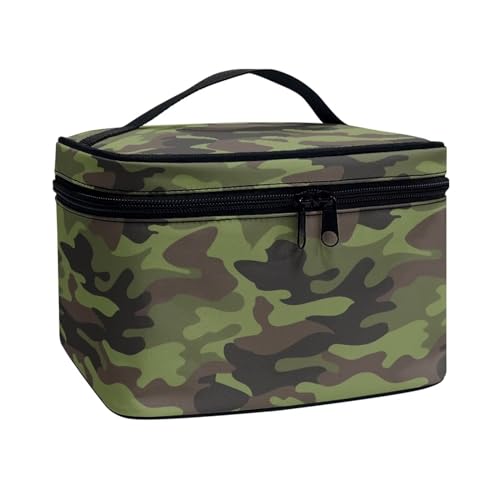 Poceacles Große Make-up-Tasche, tragbare Reise-Make-up-Tasche für Damen und Mädchen, Make-up-Pinseltasche, Make-up-Tasche, Organizer, Kosmetiktasche, grün/camouflage, Einheitsgröße von Poceacles