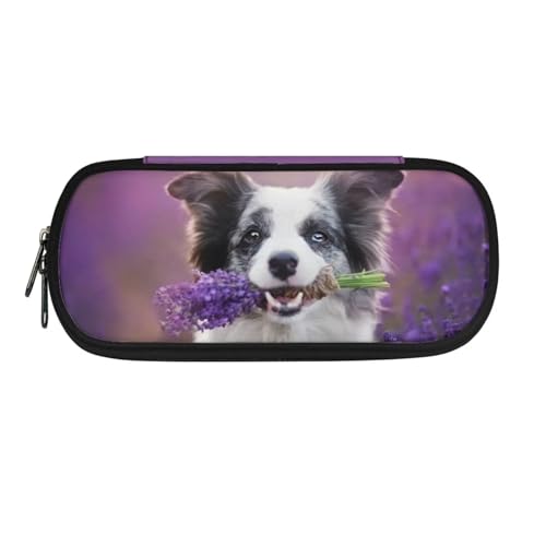 Poceacles Großes Federmäppchen, großes Fassungsvermögen, Schulbedarf mit Fächern, ästhetischer Schreibwaren-Organizer für Büro, Schule, Border Collie, Violett, Einheitsgröße, Federmäppchen von Poceacles