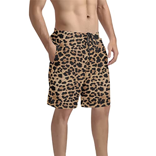 Poceacles Herren-Badehose für Sommer, Sport, mit Kordelzug, Boardshorts, Badeanzüge, Loungehose, Leopard-braun, 58 von Poceacles