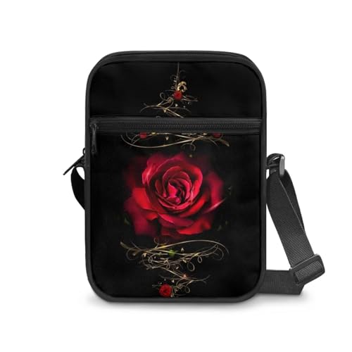 Poceacles Kleine Umhängetasche, Umhängetasche, Kuriertasche für Damen und Herren, Reißverschluss, Handy-Handtaschen, Hüfttasche, Crossbody-Tasche, rote rose, Einheitsgröße Poceacles Kleine Umhängetasche, Umhängetasche, Kuriertasche für Damen und Herren, Reißverschluss, Handy-Handtaschen, Hüfttasche, Crossbody-Tasche, rote rose, Einheitsgröße von Poceacles