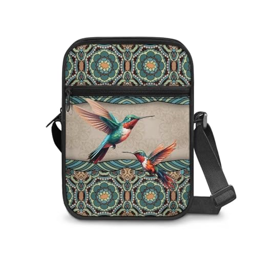 Poceacles Kleine Umhängetasche für Damen und Herren, Gürteltasche, Rucksack, Bauchtasche, Geldbörse, Umhängetasche, Kuriertasche, Bohemia Mandala Kolibri, Einheitsgröße von Poceacles