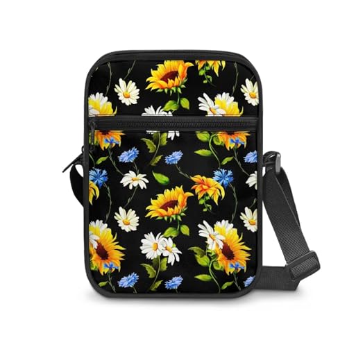 Poceacles Kleine Umhängetasche für Damen und Herren, Gürteltasche, Rucksack, Bauchtasche, Geldbörse, Umhängetasche, Kuriertasche, Sonnenblumen-Gänseblümchen, Einheitsgröße von Poceacles