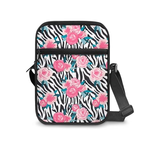 Poceacles Kleine Umhängetasche für Damen und Herren, Gürteltasche, Rucksack, Bauchtasche, Geldbörse, Umhängetasche, Kuriertasche, Zebra Stripe Rose, Einheitsgröße von Poceacles