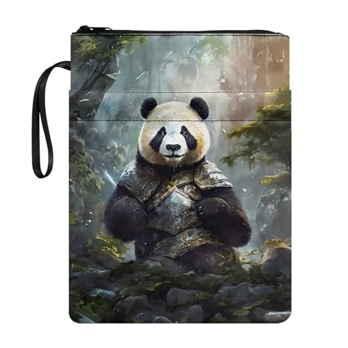 Poceacles Knight Panda Buchumschläge Buchschutz mit Reißverschluss Buchhülle für Frauen wiederverwendbar Buchsack Taschenbuch Hardcover Buch Tragetasche Tasche von Poceacles