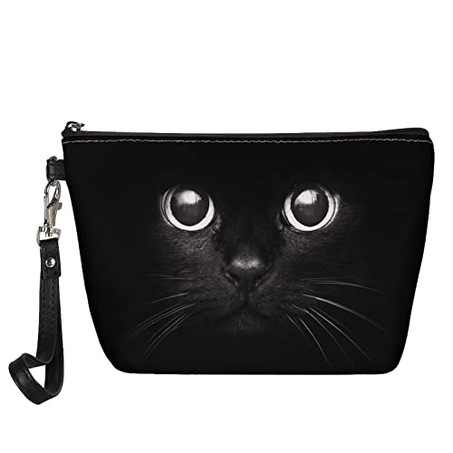 Poceacles Kosmetik-Make-up-Organizer, Reise-Handtasche mit Handgelenkschlaufe, Kulturbeutel, Aufbewahrungstasche für Damen und Jugendliche, schwarze katze, Einheitsgröße von Poceacles