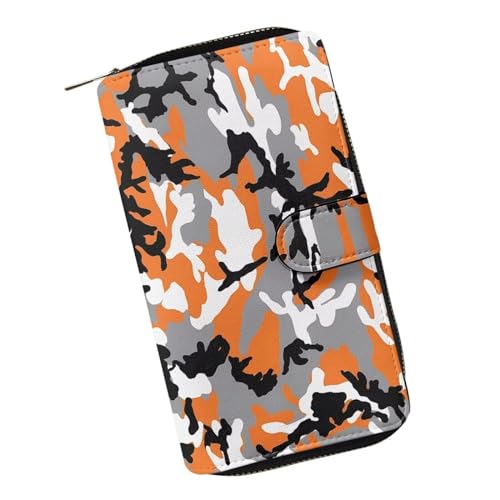 Poceacles Lange Brieftasche mit Klappe, PU-Leder, Kreditkartenhalter, Ausweis, Organizer, Geldbörse, Schnappverschluss, Orange, Schwarz, Camouflage, Einheitsgröße, Modern von Poceacles