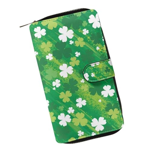 Poceacles Lange Brieftasche mit Klappe, PU-Leder, Kreditkartenhalter, Ausweis, Organizer, Geldbörse, Schnappverschluss, St. Patrick's Day Kleeblatt, Einheitsgröße, Modern von Poceacles