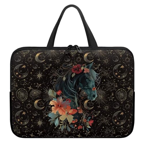 Poceacles Laptop-Hülle, Pferde-Hibiskus-Blumendruck, Computertasche, Tablet-Tragetasche mit Griff, Tragetaschen für Arbeit, Business, Schule, Reisen, große Kapazität, Notebook-Aktentasche von Poceacles