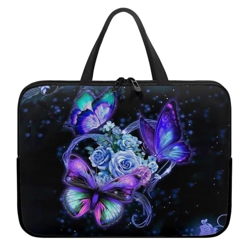 Poceacles Laptop-Hülle mit Griff, 25,4 - 43,2 cm, für Damen und Herren, wasserdicht, Laptop-Schutzhülle, Aktentasche mit Rosen-Blumenmotiv von Poceacles