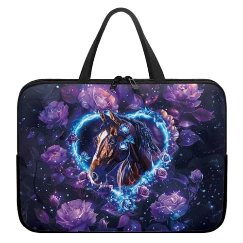 Poceacles Laptoptasche mit Pferdemotiv und Herz-Druck, wasserabweisend, Laptop-Tragetasche, kompatibel mit Lenovo, HP, Dell, Asus Notebook, Geschenke für Männer und Frauen von Poceacles