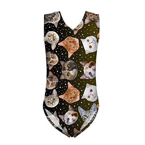 Poceacles Mädchen Badeanzüge Tier Pflanze Druck Einteiler Ärmellos V-Ausschnitt Strand Bademode Bikini Surfen Badeanzug, katze, 9-10 Jahre von Poceacles