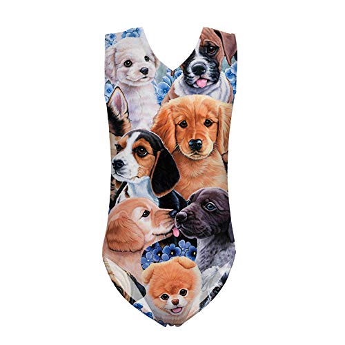 Poceacles Mädchen Badeanzüge mit Tierdruck, einteilig, ärmellos, Gymnastikanzug für Pool-Party, mops, 9-10 Jahre von Poceacles