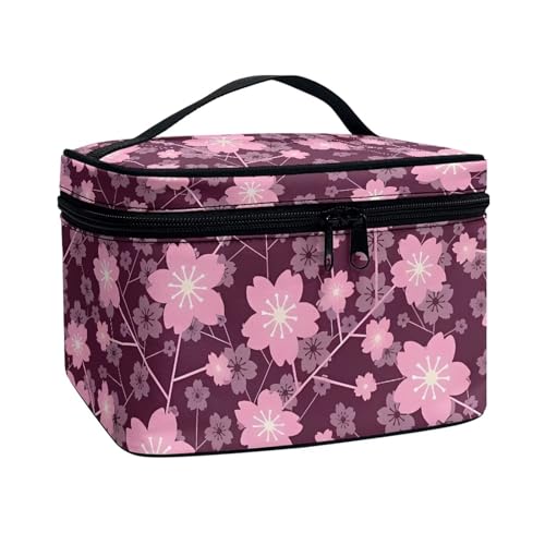 Poceacles Make-up-Tasche, tragbare Kosmetiktasche, großes Fassungsvermögen, Reise-Make-up-Organizer, Mädchen, Damen, Kulturbeutel mit Griff, Cherry Blossom, Einheitsgröße von Poceacles