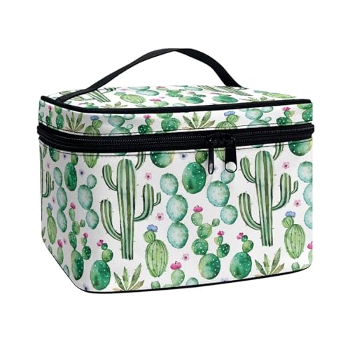 Poceacles Make-up-Tasche, tragbare Kosmetiktasche, großes Fassungsvermögen, Reise-Make-up-Organizer, Mädchen, Damen, Kulturbeutel mit Griff, Grüner Kaktus, Einheitsgröße von Poceacles