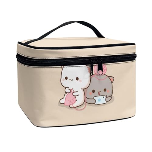 Poceacles Make-up-Tasche, tragbare Kosmetiktasche, großes Fassungsvermögen, Reise-Make-up-Organizer, Mädchen, Damen, Kulturbeutel mit Griff, Kawaii-Katze, Einheitsgröße von Poceacles