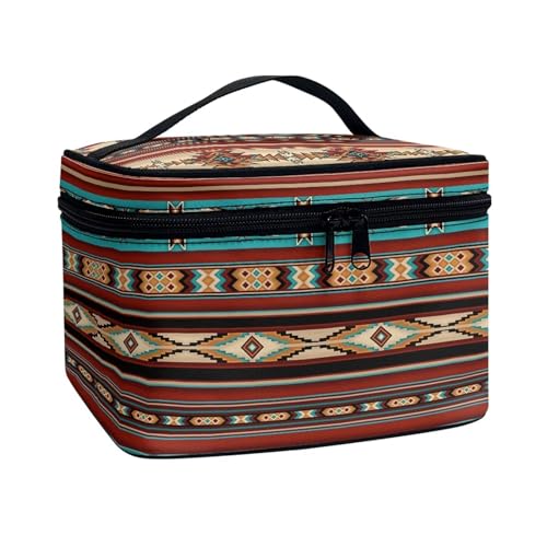 Poceacles Make-up-Tasche, tragbare Kosmetiktasche, großes Fassungsvermögen, Reise-Make-up-Organizer, Mädchen, Damen, Kulturbeutel mit Griff, Navajo Aztec American, Einheitsgröße von Poceacles