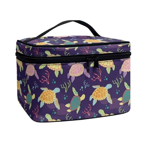 Poceacles Make-up-Tasche, tragbare Kosmetiktasche, großes Fassungsvermögen, Reise-Make-up-Organizer, Mädchen, Damen, Kulturbeutel mit Griff, Violette Meeresschildkröte, Einheitsgröße von Poceacles