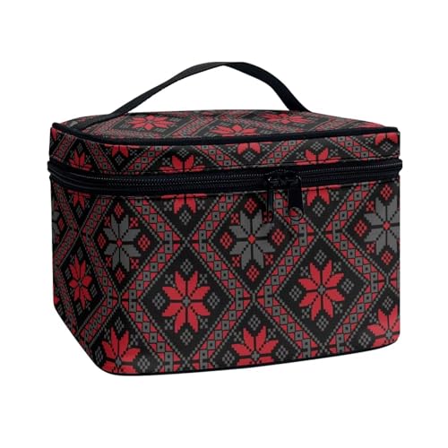 Poceacles Make-up-Tasche, tragbare Kosmetiktasche, großes Fassungsvermögen, Reise-Make-up-Organizer, Mädchen, Damen, Kulturbeutel mit Griff, Weihnachtsblumen-Plaid, Einheitsgröße von Poceacles