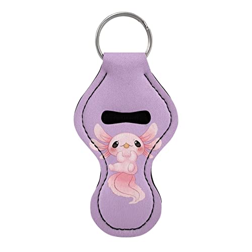 Poceacles Niedlicher Axolotl Chapstick Halter Schlüsselanhänger für Mädchen Frauen Lippenstift Schutzhüllen Lippenbalsam Lipgloss Strumpffüller Tube Metallclip, Rosa von Poceacles