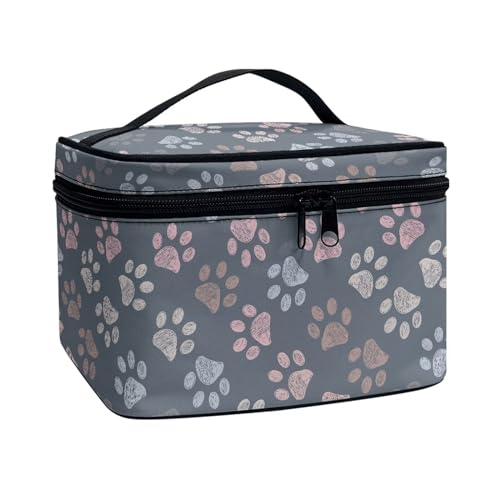 Poceacles Reise-Make-up-Tasche, große Kapazität, Kosmetiktasche für Damen, tragbare Tasche, Kulturbeutel, Make-up-Organizer mit Griff, Bunte Hundepfote., Einheitsgröße von Poceacles