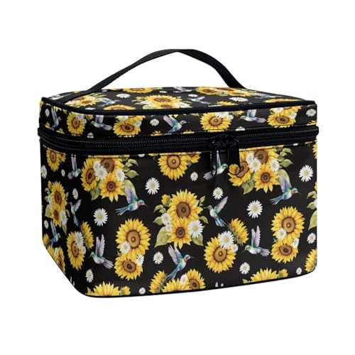 Poceacles Reise-Make-up-Tasche, große Kapazität, Kosmetiktasche für Damen, tragbare Tasche, Kulturbeutel, Make-up-Organizer mit Griff, Kolibri Sonnenblume, Einheitsgröße von Poceacles