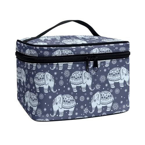 Poceacles Reise-Make-up-Tasche, große Kapazität, Kosmetiktasche für Damen, tragbare Tasche, Kulturbeutel, Make-up-Organizer mit Griff, Mandala Elefant, Einheitsgröße von Poceacles