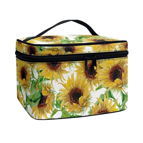 Poceacles Reise-Make-up-Tasche, große Kapazität, Kosmetiktasche für Damen, tragbare Tasche, Kulturbeutel, Make-up-Organizer mit Griff, Vintage Sonnenblume, Einheitsgröße von Poceacles