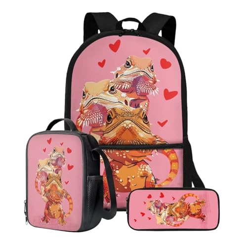 Poceacles Schulrucksack Kinder Schultasche Leichte Schüler-Büchertasche mit Federmäppchen Lunchbox Schulbedarf, Lizard, Einheitsgröße von Poceacles