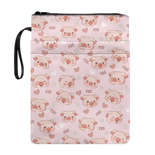 Poceacles Schwein Blumendruck Bücher Buchhüllen für Mädchen, Buchumschlag für Taschenbuch, Buchumschlag mit Reißverschluss, Buchumschlag Tasche, Book Nerd Geschenke, 29,5 x 22,6 cm von Poceacles