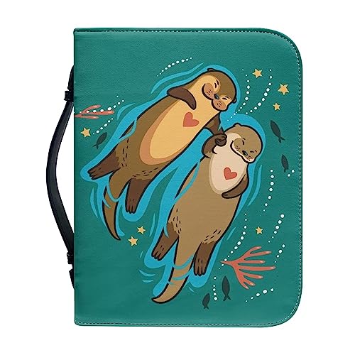 Poceacles Sea Otters Print Bible Covers for Women Men Carrying Bible Case Christian Church Bag Protective Study Scripture Bag with Handle Leather Bible Book Holder Case, Large von Poceacles