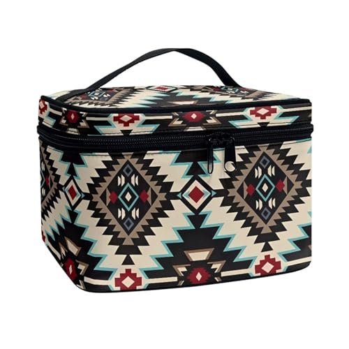 Poceacles Tragbare Make-up-Tasche, Kosmetiktasche für Damen und Mädchen, multifunktionaler Kulturbeutel, Organizer für Reise-Zubehör, Azteken-Indianer-Stamm, Einheitsgröße von Poceacles