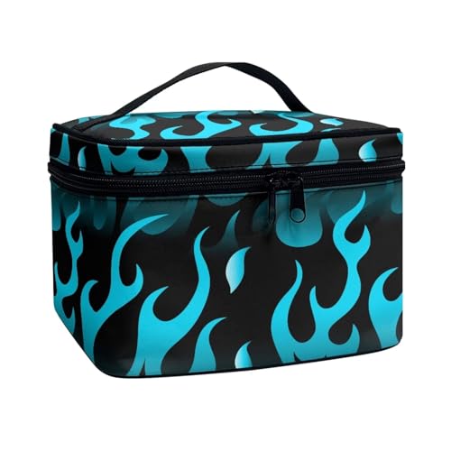 Poceacles Tragbare Make-up-Tasche, Kosmetiktasche für Damen und Mädchen, multifunktionaler Kulturbeutel, Organizer für Reise-Zubehör, Blaue Flamme, Einheitsgröße von Poceacles