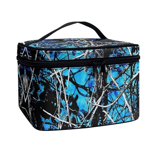 Poceacles Tragbare Make-up-Tasche, Kosmetiktasche für Damen und Mädchen, multifunktionaler Kulturbeutel, Organizer für Reise-Zubehör, Blue Forest Camo, Einheitsgröße von Poceacles