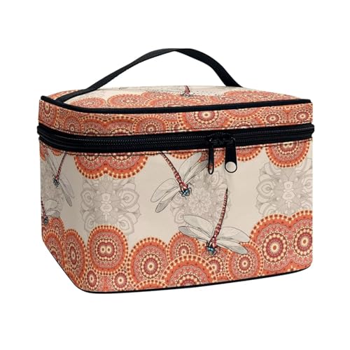 Poceacles Tragbare Make-up-Tasche, Kosmetiktasche für Damen und Mädchen, multifunktionaler Kulturbeutel, Organizer für Reise-Zubehör, Boho-Mandala, Libelle, Einheitsgröße von Poceacles