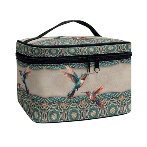 Poceacles Tragbare Make-up-Tasche, Kosmetiktasche für Damen und Mädchen, multifunktionaler Kulturbeutel, Organizer für Reise-Zubehör, Boho Mandala Kolibri, Einheitsgröße von Poceacles