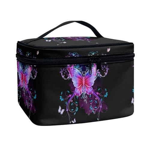 Poceacles Tragbare Make-up-Tasche, Kosmetiktasche für Damen und Mädchen, multifunktionaler Kulturbeutel, Organizer für Reise-Zubehör, Buntes Schmetterling, Einheitsgröße von Poceacles