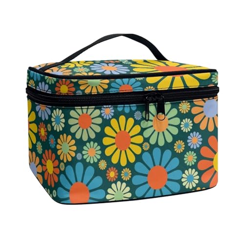 Poceacles Tragbare Make-up-Tasche, Kosmetiktasche für Damen und Mädchen, multifunktionaler Kulturbeutel, Organizer für Reise-Zubehör, Hippie Flower, Einheitsgröße von Poceacles