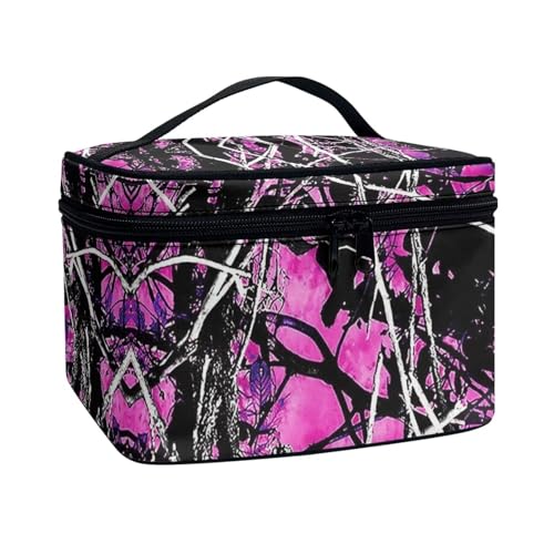 Poceacles Tragbare Make-up-Tasche, Kosmetiktasche für Damen und Mädchen, multifunktionaler Kulturbeutel, Organizer für Reise-Zubehör, Pink Forest Camo, Einheitsgröße von Poceacles